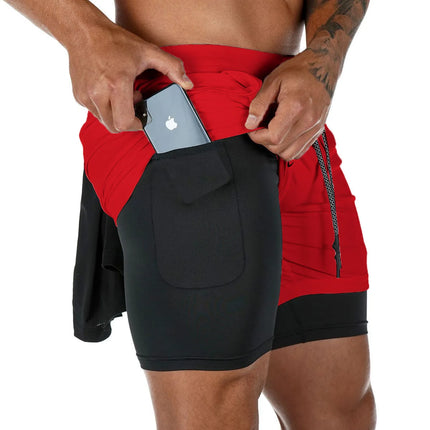 Monster Energy 2-in-1 Double Layer Men's Sport Shorts Comfortable Transpirable Gym Workout Pants Sports Active Leisure Clothing