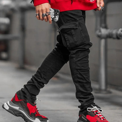 new Jeans Men Pants Wash Solid Color Multi Pockets Denim Mid Waist Cargo Jeans Plus Size Fahsion Casual Trousers Male Daily Wear