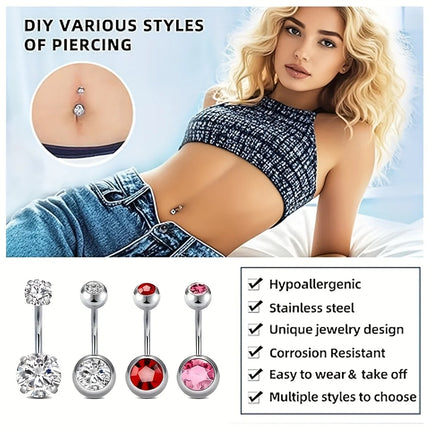 Stainless Steel Navel Piercing Kit with Alcohol Pad Disposable Piercing Tool for Belly Button Jewelry Body Piercing Kit