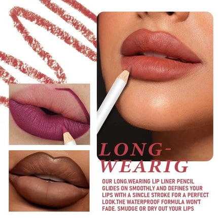 12PCS Matte Velvet Lipliner Set Superfine Smooth Durable Waterproof Brown Mixed With Easy Makeup Lip Makeup