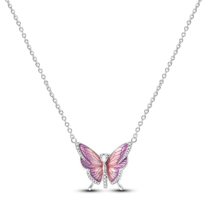 925 Sterling Silver Necklace Dreamcatcher Painting Plate Butterfly Necklace Fit Original Charms Fine Jewelry DIY Women Fashion