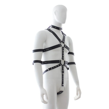 Sexy Mens Gay PU Leather Full Body Chest Harness Bondage Open Penis Ring BDSM Night Clubwear Sex Tools for Gay Male 18+