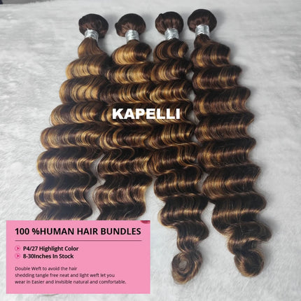 P427 Loose Deep Wave Bundles Human Hair Highlight Honey Brown 100% Brazilian Human Hair Weave Bundles 1 3 4 Remy Hair Extensions