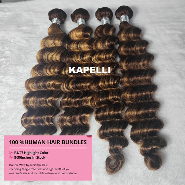 P427 Loose Deep Wave Bundles Human Hair Highlight Honey Brown 100% Brazilian Human Hair Weave Bundles 1 3 4 Remy Hair Extensions