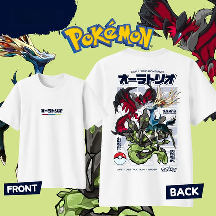 Anime Pokémon Aura Trio Printed Cotton T-shirt Summer Men's and Women's Harajuku Clothing Fashion Casual T-shirt Fan Gifts