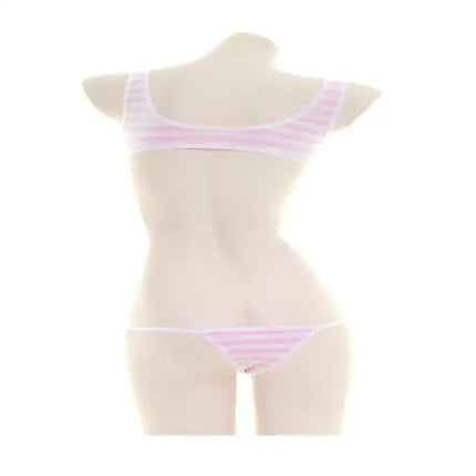 Blue White Stripe Bikini Set Women Swimsuit Striped Halter Micro Bikini Set Lolita Kawaii Swimsuit Backless String Tied Bathing