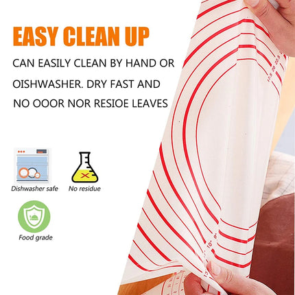 LMETJMA Silicone Pastry Mat Extra Thick Non Stick Baking Mat with Measurement Kitchen Fondant Dough Rolling Mat KC0455