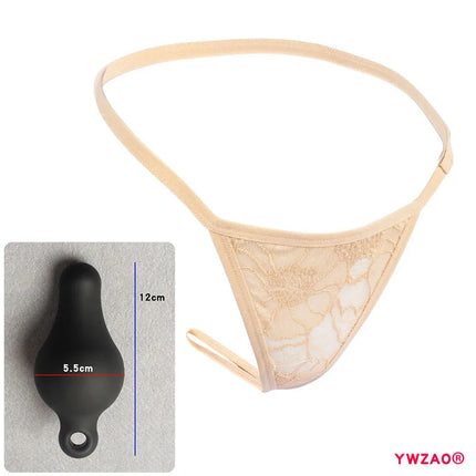 YWZAO Lace Skin-toned Underwear Ass Butt Plug Lingerie Toys For Invisible Dildo Anus Anal Fisting Ladies Thong Panties Adult N27