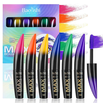 6 pcs colored mascara waterproof, dense curl, not easy to smudge eyeliner, blue, orange, yellow, pink, green, purple