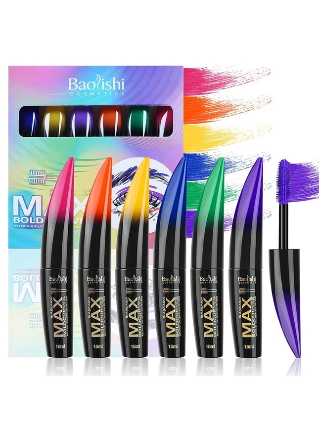 6 pcs colored mascara waterproof, dense curl, not easy to smudge eyeliner, blue, orange, yellow, pink, green, purple