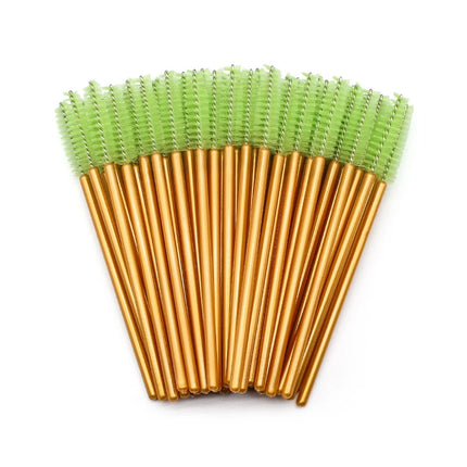 50Pcs Disposable Eyelash Makeup Brush Mascara Wands Gold Mini Eye Lash Brushes Short Eyebrow Comb Eyelashes Extension Tool