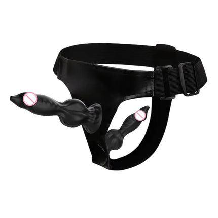 Adjustable Strap-On Harness with Double Dog's penis Attachment – Soft Silicone Strap On for Couples, Hands-Free Wearable Penetr