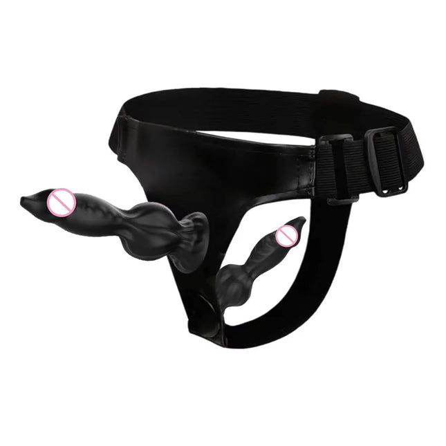 Adjustable Strap-On Harness with Double Dog's penis Attachment – Soft Silicone Strap On for Couples, Hands-Free Wearable Penetr