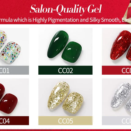 BORN PRETTY 6 Bottles Christmas Carnival Nail Polish Set 6ml Red Green Glitter Natural Air Dry Nail Art Varnish DIY Manicure