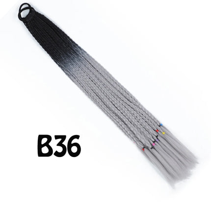 Synthetic Gradient Color Dirty Braided Ponytail Extensions With Elastic Band 24" Rainbow Braid Pony Tail Hairpiece For Girl
