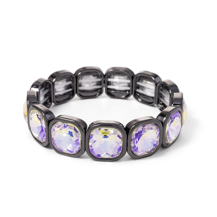 2024 Gold Color Crystal Bangle Handmade Square Shape Rhinestones Boho Women Tennis Bracelet Elastic Bohemian Zircon Jewelry