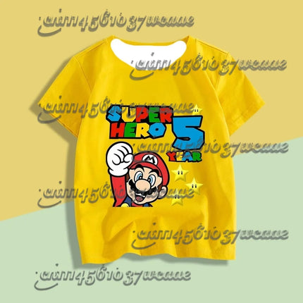 Super Mario Bros Pure T-shirts Anime Birthday Numbers 1-9 Cute Casual Family Matching 2026 New Release
