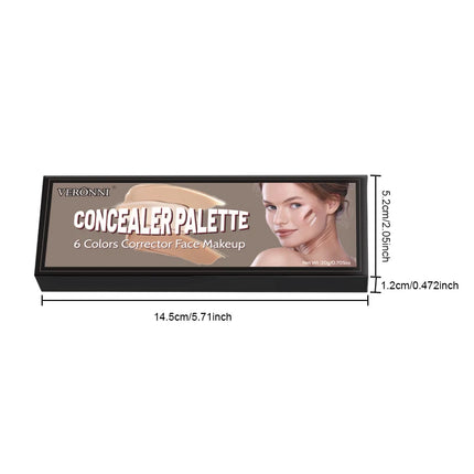 6-color concealer palette with brush,long-lasting concealer, waterproof full coverage concealers,Corrects Dark Circles,Red Marks