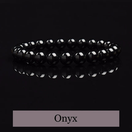 Natural Black Agates Beads Bracelet Women Men Genuine Black Onyx Natural Stone 6mm 8mm Smooth Round Beads Lucky Energy Jewelry