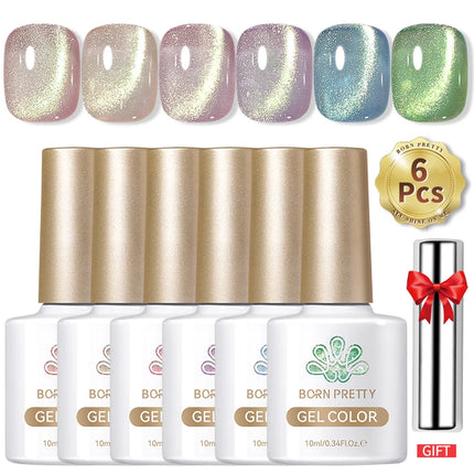 BORN PRETTY Cat Magnetic Moonlight Gel Nail Polish Set 10ml Sparking White Silver Water-light Soak Off UV Gel Nail Art Manicure