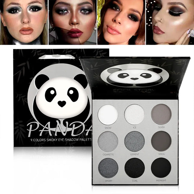 9 Color Eyeshadow Palette Panda Punk Metal Dark Grey Matte Smoky Eyes Makeup Palette Long Lasting Highly Pigmented Waterproof
