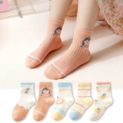 5 Pairs 1 To 12 Years Children's Socks 2025 Spring Summer Baby Boys Girls Cotton Mesh Breathable Thin Soft Cute Socks Kids Socks
