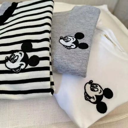 Baby Boys Girls Clothes 2025 Spring Children Cartoon Mickey Mouse Striped Raglan Sleeve Long Sleeve T-shirt Kid Fashion Clothing