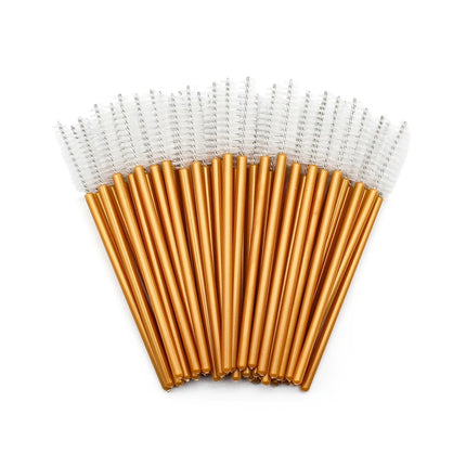 50Pcs Disposable Eyelash Makeup Brush Mascara Wands Gold Mini Eye Lash Brushes Short Eyebrow Comb Eyelashes Extension Tool