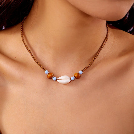 Bohemian Mixed Color Rice Beads Necklace for Women Sea Shell Conch Starfish Pendant Beaded Clavicle Choker Beach Party Jewelry