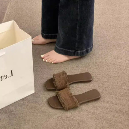 Vintage Summer Open Toe Weave Women Flats Slippers Shoes Concise Outdoor Beach Vacation Ladies Dress Slides
