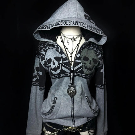 Millennium Y2k Spicy Girls Style Slimming Zipper Hoodie Autumn/Winter Gothic Vintage Fashion Streetwear Versatile Thin Hoodie Em