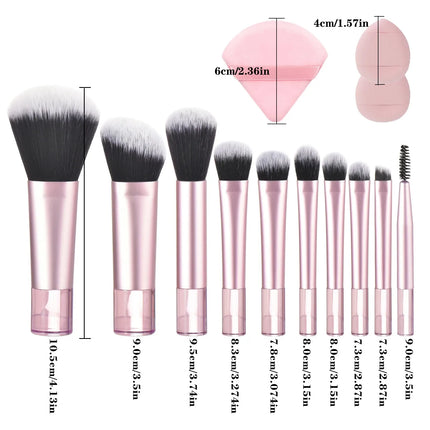 10-Piece Mini Makeup Brush Set - Travel Size Palm Brush with Puff, Professional Portable Makeup Tools for On-The-Go