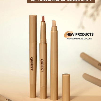 Double Head Black Lip Liner&Brush Pen Mist Matte Velvet Contour Tint Lipstick Pencil Long Lasting Nude Brown Natural Lip Makeup