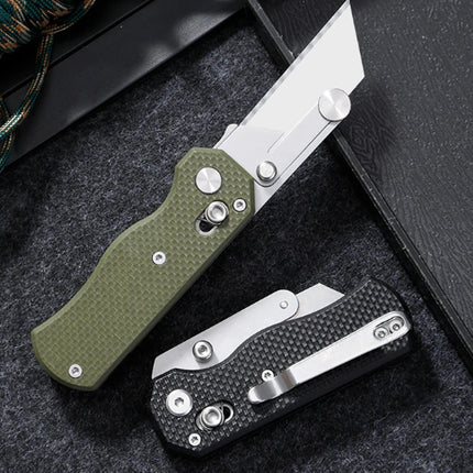 G10 Handle Stainless Steel Folding Knife Outdoor Camping Portable Knife Comes with 10pcs Replaceable Blades