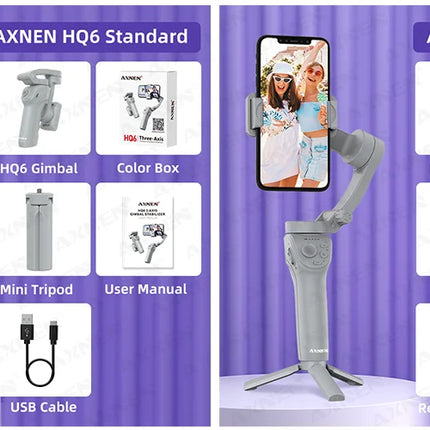 3 Axis Handheld Gimbal Stabilizer for Smartphone with Fill Light for iPhone Android Face Tracking Tiktok Vlog Smart Gimbals HQ6