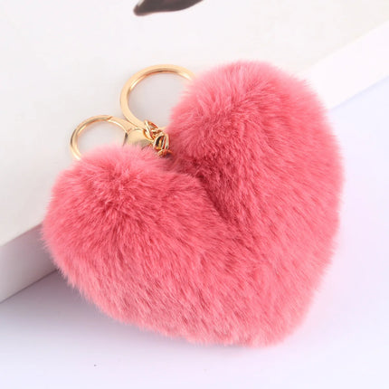 New Heart Plush Hair Ball Keychain Women Leopard Pompom Love Car Key Chain Bags Pendant Hairball Key Rings Jewelry llaveros 키링