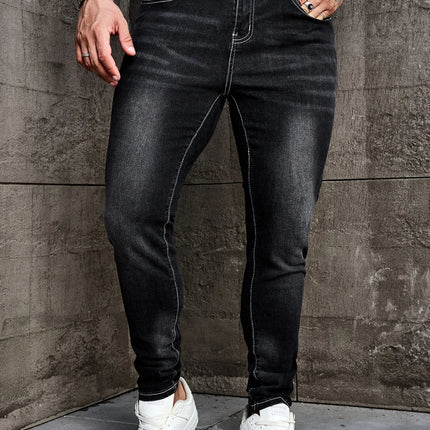 Men Jeans Denim Pants Clothing Trousers Men's Casual Black Washed Slim Fit Stretch Skinny Denim Pants