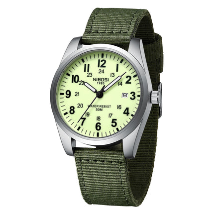 NIBOSI Fashion Luminous Watch Men Nylon Strap Auto Date Quartz Wristwatches Men Sports Military Watch for Men Reloj Hombre 2024