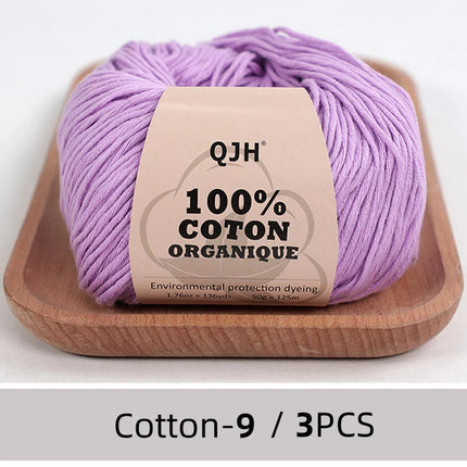 3PCS 100% Organic Cotton Yarn Machine Washable For Adult Baby Sweaters/Gloves/Scarves/Hats Etc. 50 gr (1.76 oz) 125 m (136 yrd)