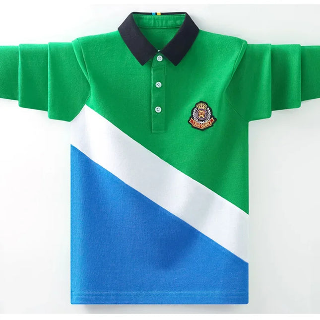 Boys Polo Shirts 2024 Spring Autumn Polo Kids Long Sleeve Tops for Boy Color Contrast Children Sweatshirts Teenager Tees Clothes
