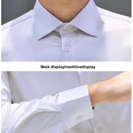 Spring New Men's Classic White Shirt Long Sleeve Plus Size Business Casual Shirt Work Korean Style Slims Smooths Your Silhouette