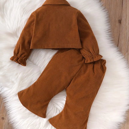 0-2-year-old newborn baby girls autumn and winter brown long-sleeved cardigan lapel jacket bow pants fashion suit