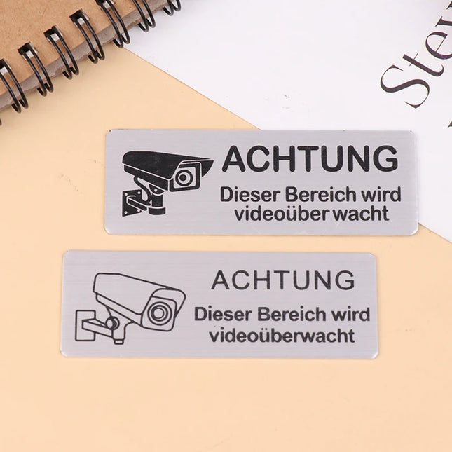 1pc Caution Video Surveillance Wall Sticker Decal Metal Home Door Yard Garden Decors For Door Panel Space Sticker With Adhesive