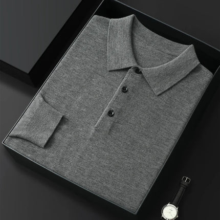High quality worsted  spun collar wool sweater men's spring and autumn business polo sweater thin long sleeved knitted T-shirt