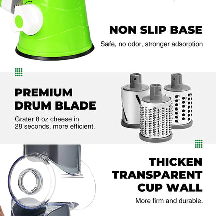 Vegetable Cutter Manual Rotary Cheese Graters Round Mandoline Slicer Shredder With 3 Stainless Steel Blades Kitchen Accessories