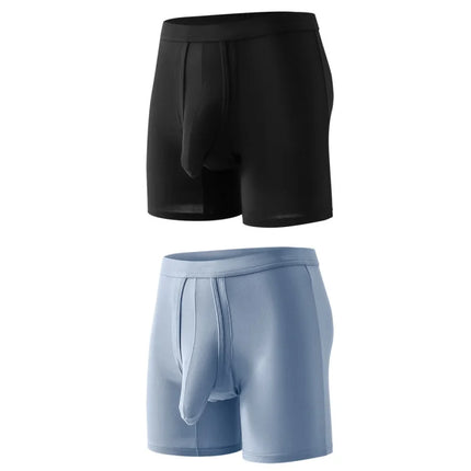 2PCS Mens Long Legs Underwear Separate Ball Pouch Breathable Comfort Sport Seamless Boxer Trunks Shorts Calzoncillo Hombre