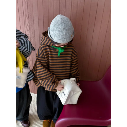 Boys Hoodie 2025 Autumn Winter Korean Style Fashion Trendy Minimalist Versatile Loose Striped Long Sleeve Hooded Top