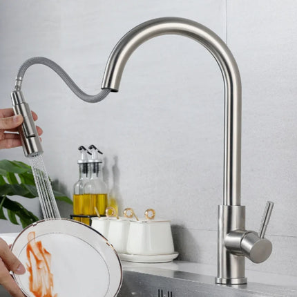 Modern Matte Black Kitchen Faucet Single Handle Pull Out Sprayer Two Function Mixer Tap Deck Mounted Hot Cold Water Household Ki