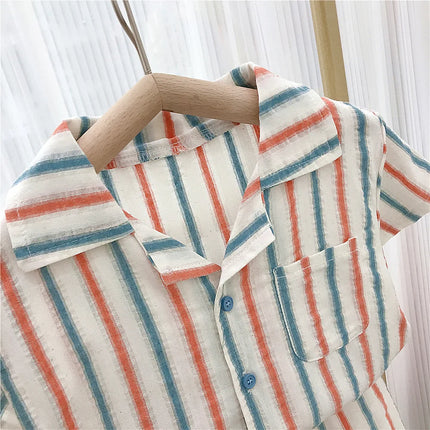 Summer Toddler Siblings Attire Turn Down Collar Top Striped Shorts Infant Boy Suit Loose Sleeveless Retro Dress Baby Girl Outfit