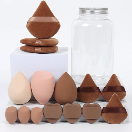 15Pcs Premium Powder Puffs with Storage Jar - Makeup Blending Sponges Set for Face Foundation & Loose Powder Kit
